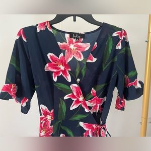 Navy Blue and Pink Floral Print Wrap Maxi Dress
Lulus